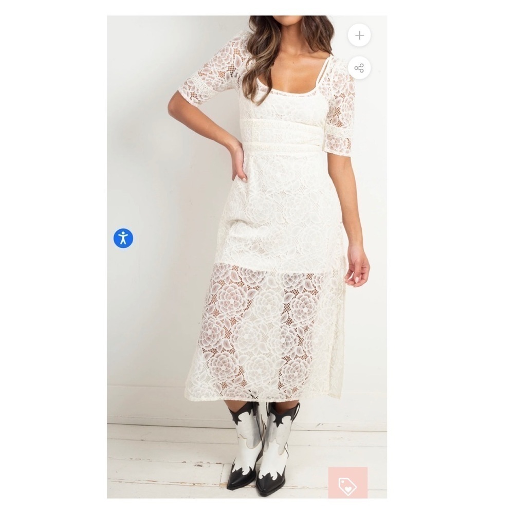 For Love & Lemons White Lace Midi Dress Open Back Bridal S NWT - Picture 4 of 15